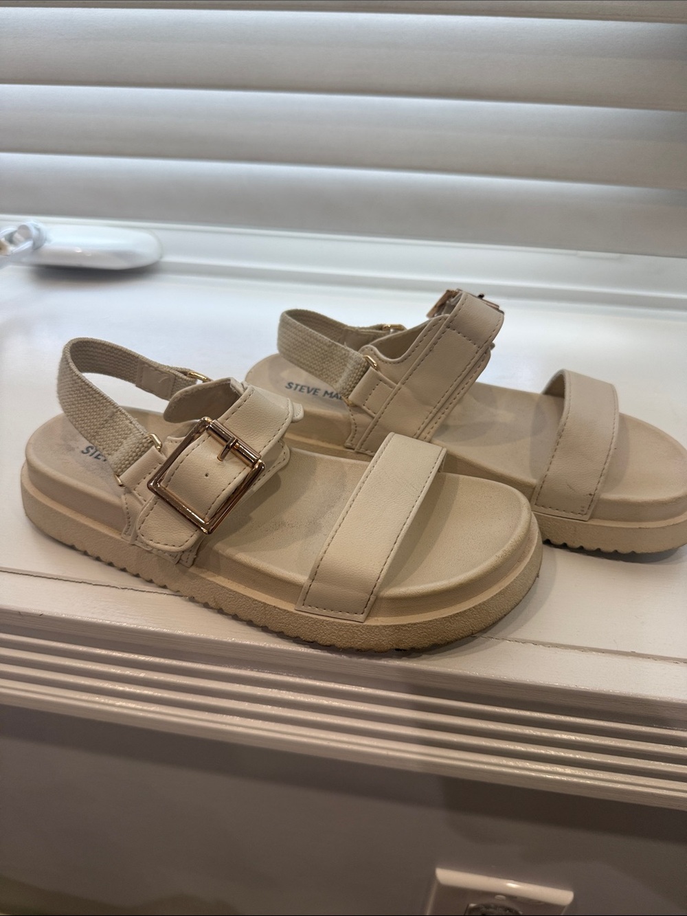 Steve Madden Kids Neutral Beige Platform Sandals with Buckle